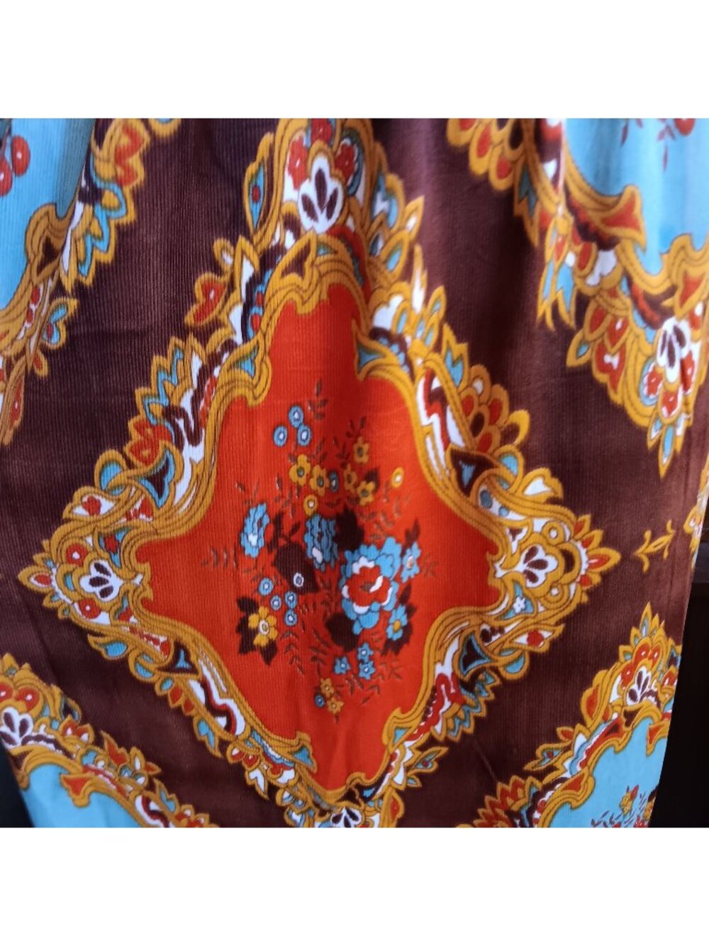 Vintage 12 Maxi Dress 1970's Floral Diamond Pattern Keyhole Neckline Acetate